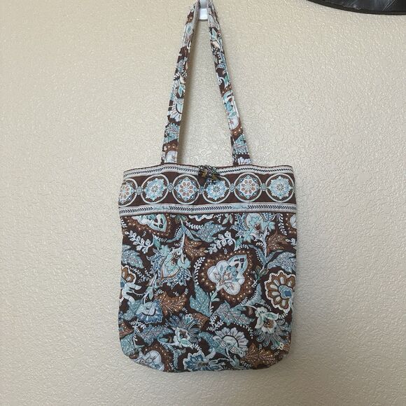 Vera Bradley Java Blue & Brown Quilted Retired Medium Tote Bag - Picture 1 of 8